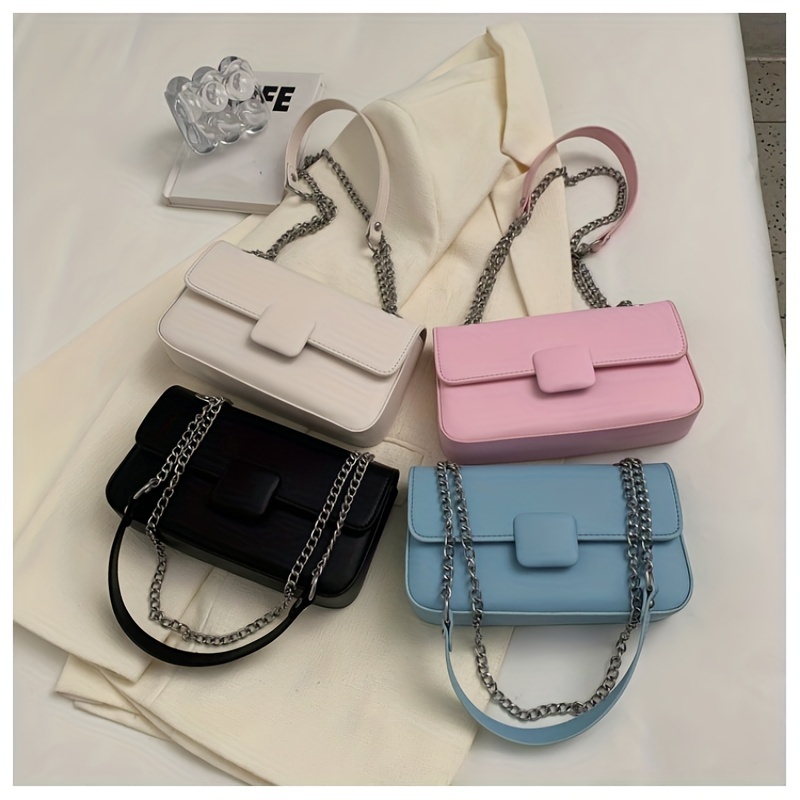 Solid Color Chain Crossbody Bag, Fashion Simple Square Purse