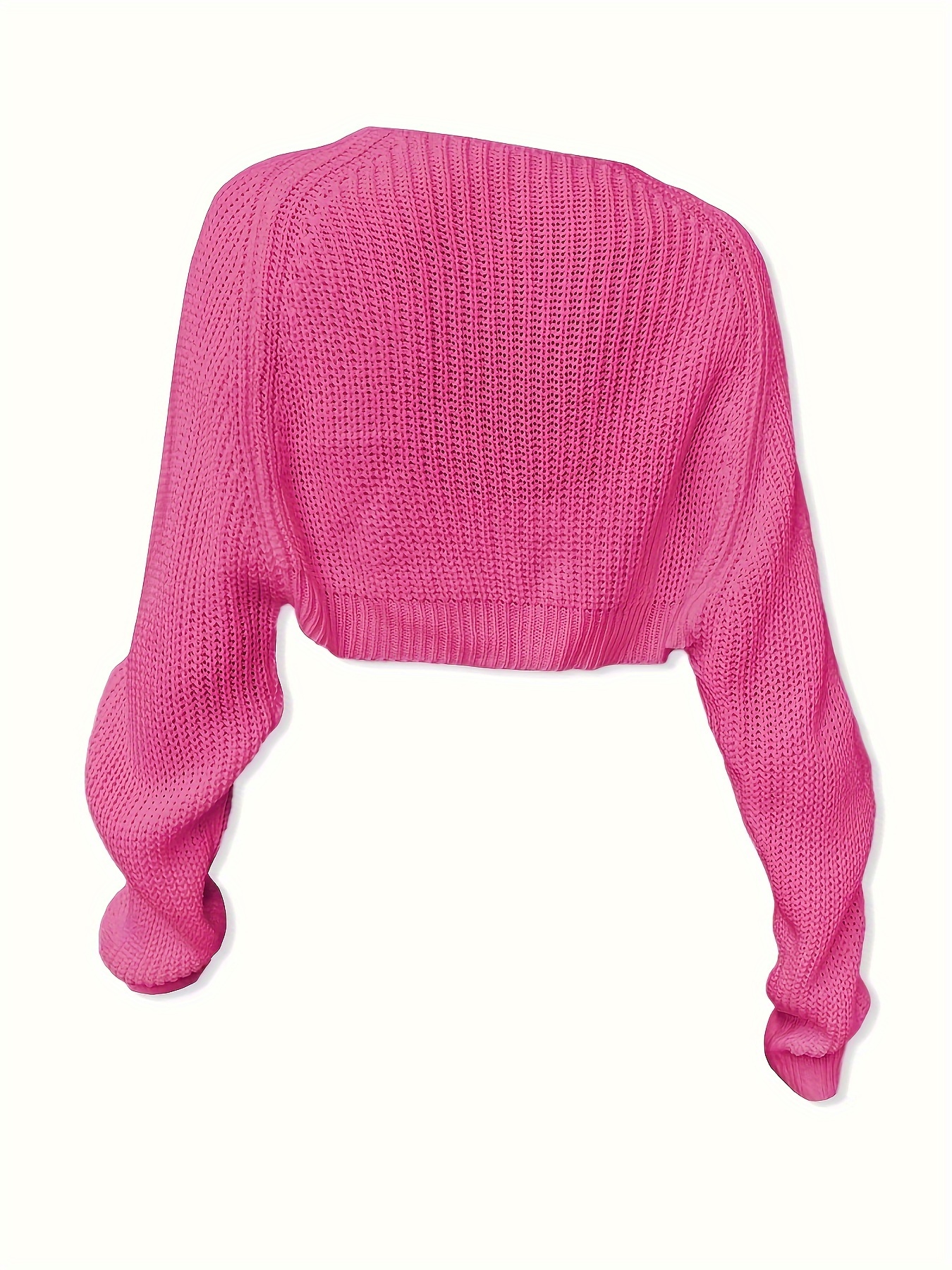 Cropped Solid Knit Sweater Open Front Long Sleeve Sweater - Temu