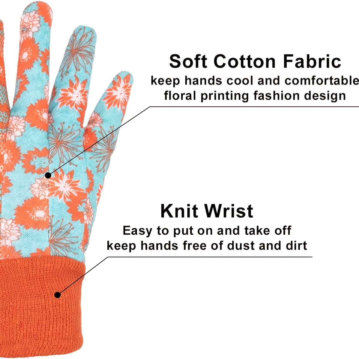 Ladies Cotton Garden Gloves Floral Design, With Anti-Slip Dots