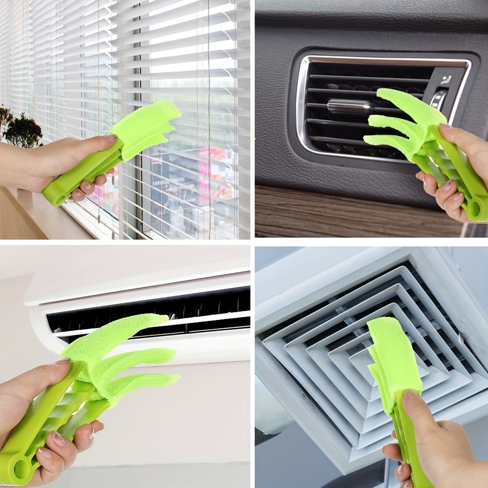 Window Blind Cleaner Duster Brush with Washable 3 Finger Microfiber Sleeve,  Shutter Cleaning Tool - Green 