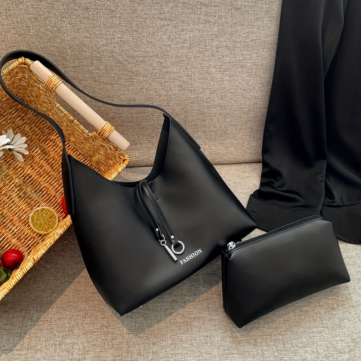 3pcs Fashionable Pu Tote Bag, Fringe Crossbody Bag & Card Holder For  Commuting