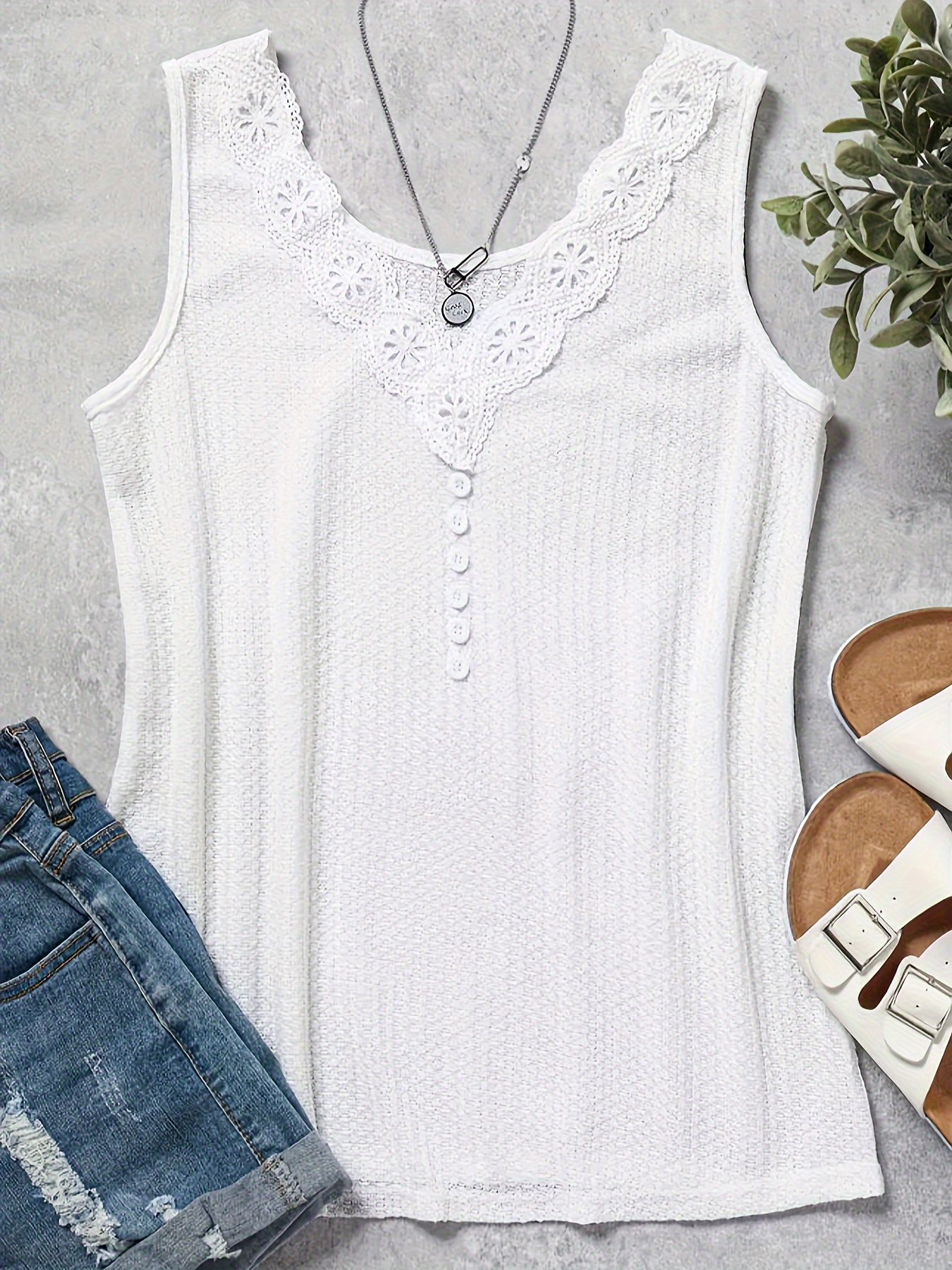 Striped Contrast Lace Tank Top Casual V Neck Sleeveless Top - Temu