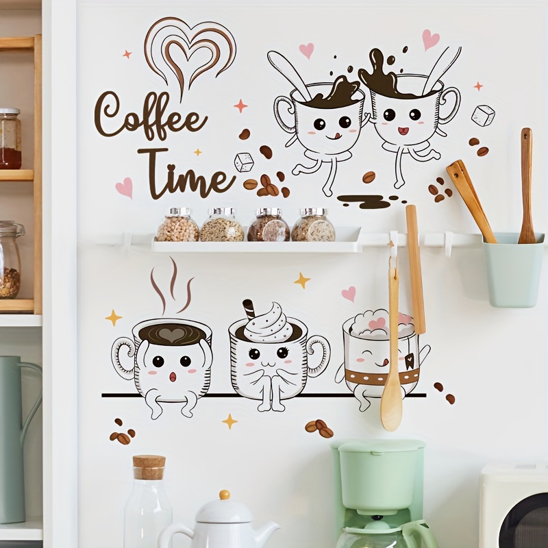 

Brew Up Some Style: 1set Coffee Time Decals - Self-adhesive Vinyl Wall Sticker For Home Kitchen Decor