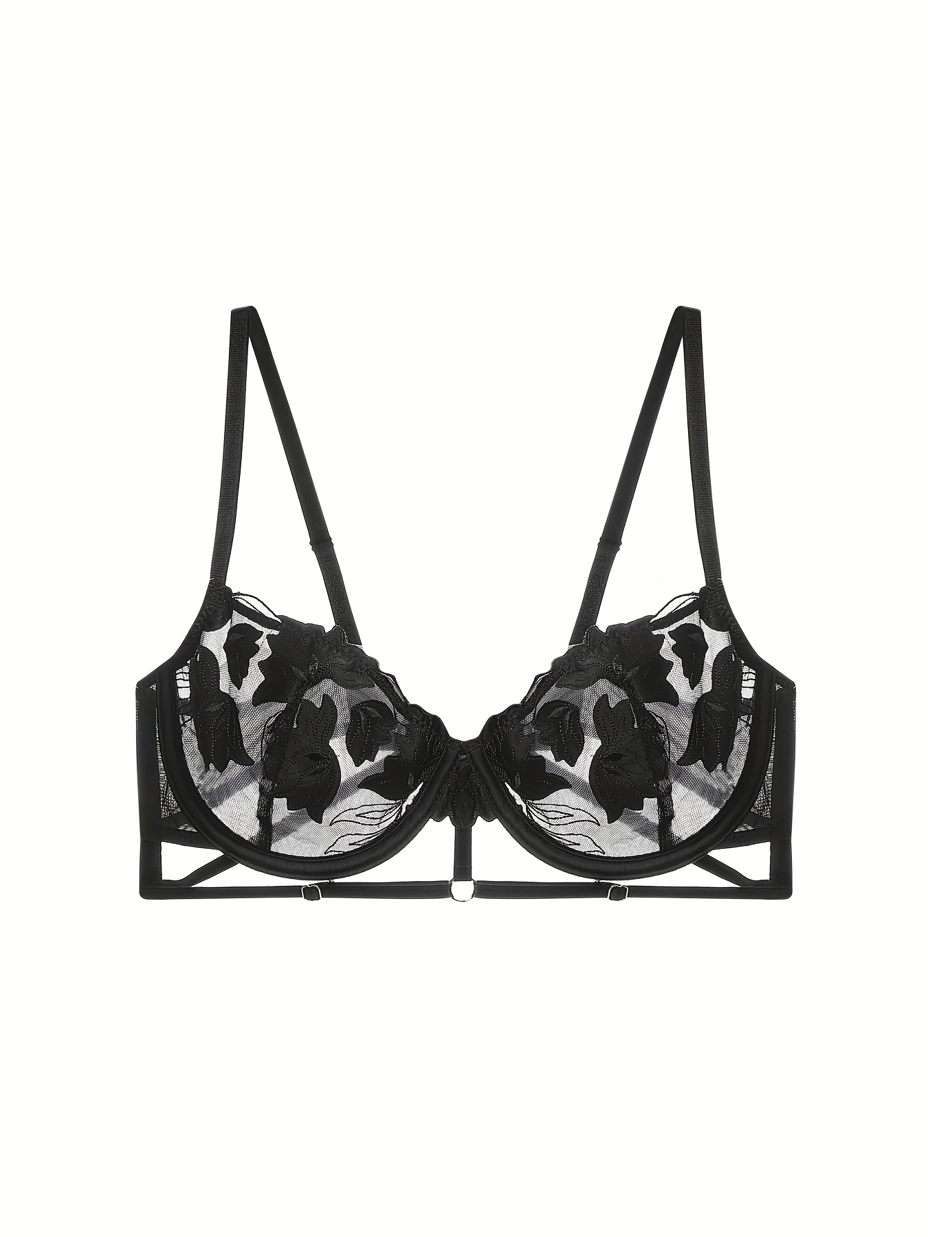Floral Lace Unlined Bra in Black