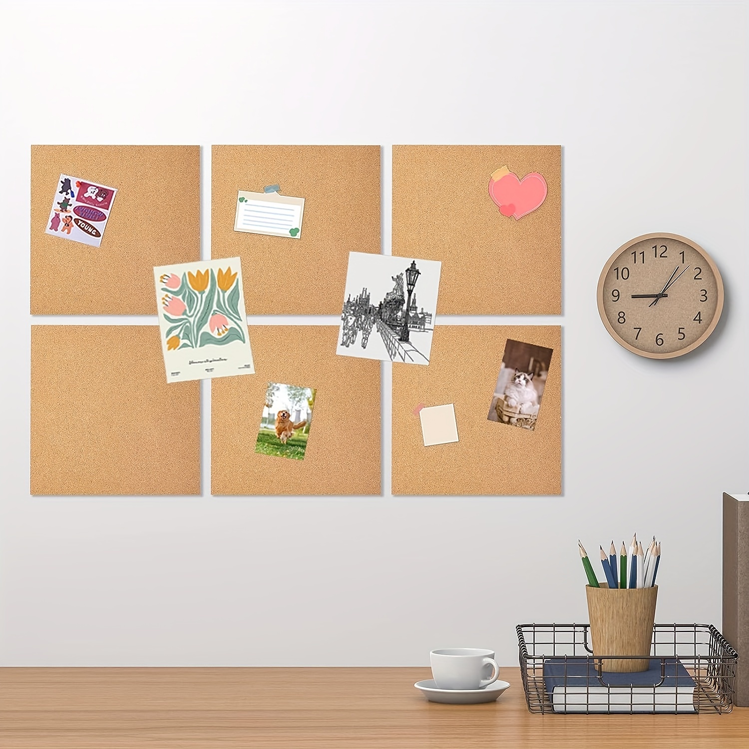14 Pcs Cork Board Tiles 12 x 12 in 1/2 in Thick Square Bulletin Boards Cork  Tiles Bulk with Push Pins Mini Natural Self Adhesive Backing Corkboards
