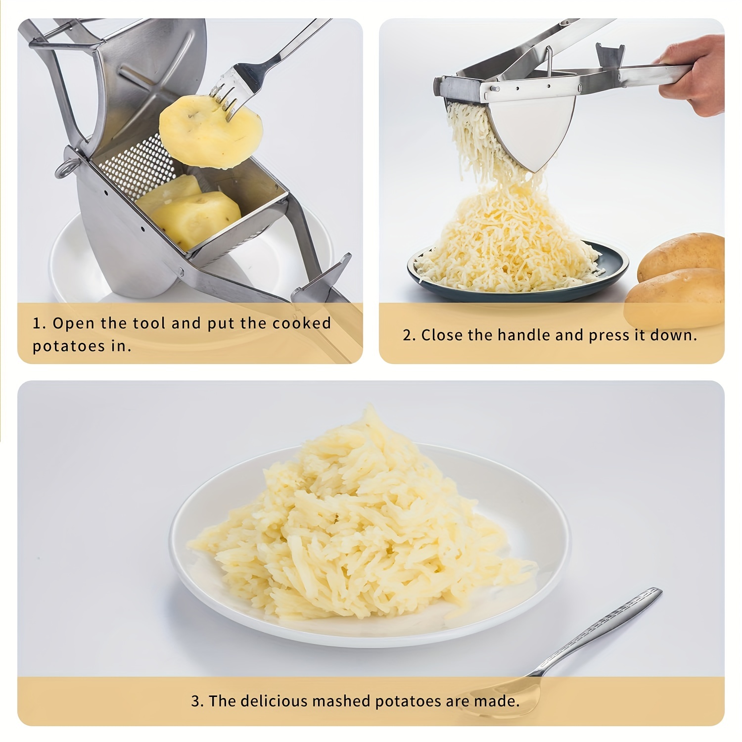 1PC Stainless Steel Potato Masher Cooked Food Smasher With Non-Slip Handle  Fruit Vegetable Smash Tool