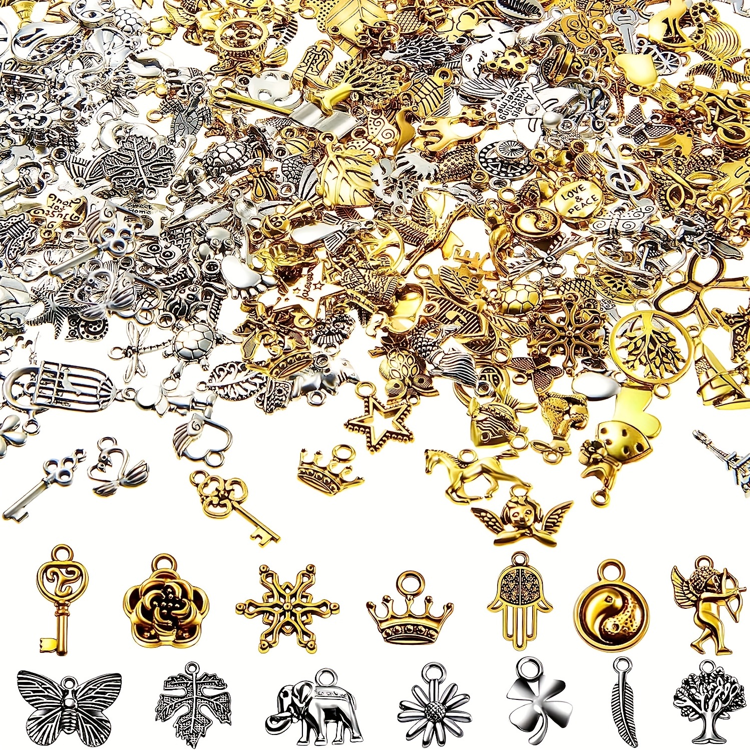 100pcs Wholesale Bulk Lots Jewelry Making Charms Assorted Gold