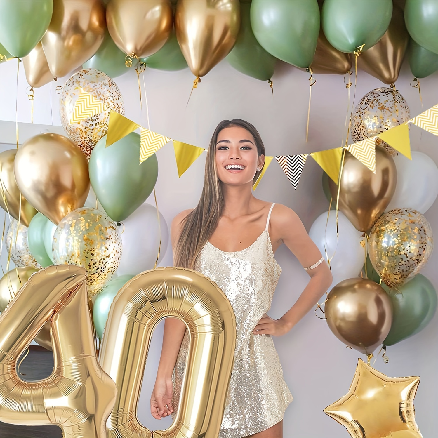 Globos de látex de 40 cumpleaños de oro blanco, globos de látex de feliz 40  cumpleaños, globos de confeti para hombres y mujeres, decoraciones de