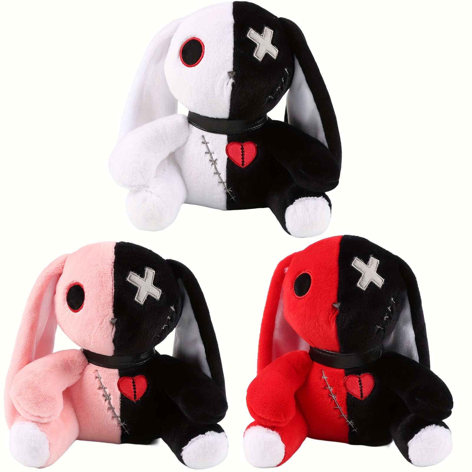 Creepy Goth Bunny Plush Crazy Rabbit Plushie Toys, Spooky Gothic