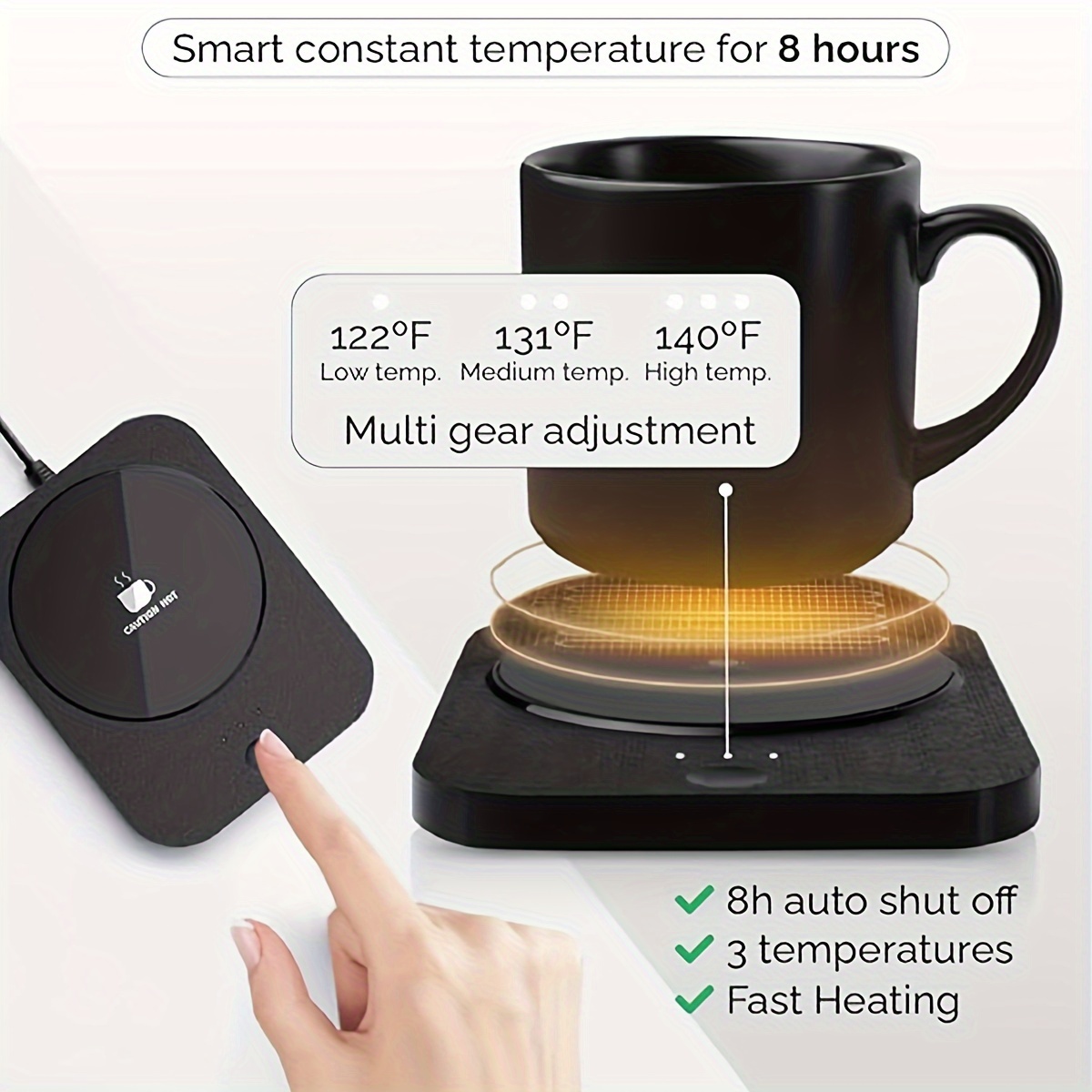 Misby Mug Warmer, Coffee Warmer & Cup Warmer for Desk with 3 Temp Settings,  Auto On/Off Gravity-Induction Smart Coffee Mug Warmer Fast Heating Coffee