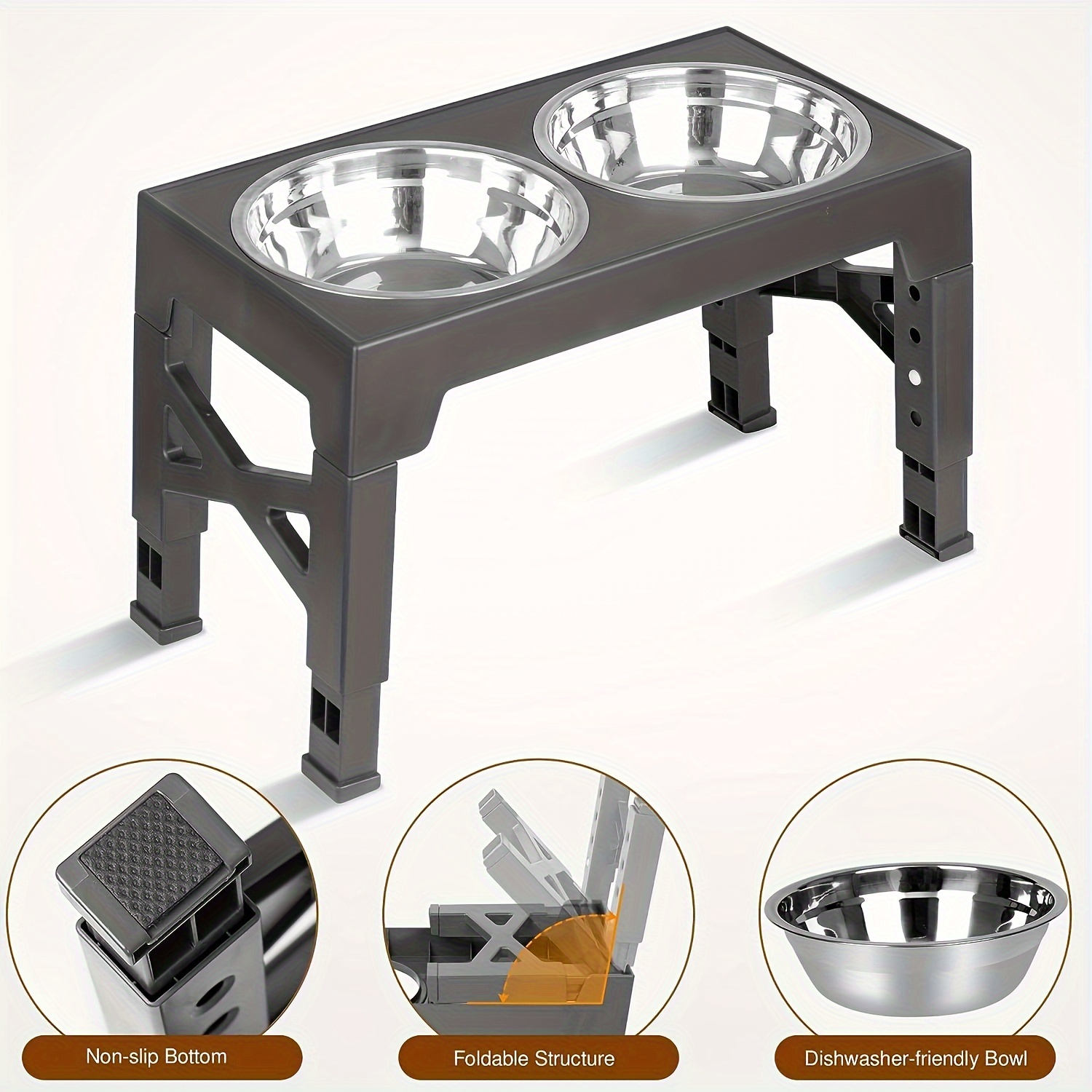 Veehoo Adjustable Elevated Dog Bowls, 2 Stainless Steel Bowls, 1