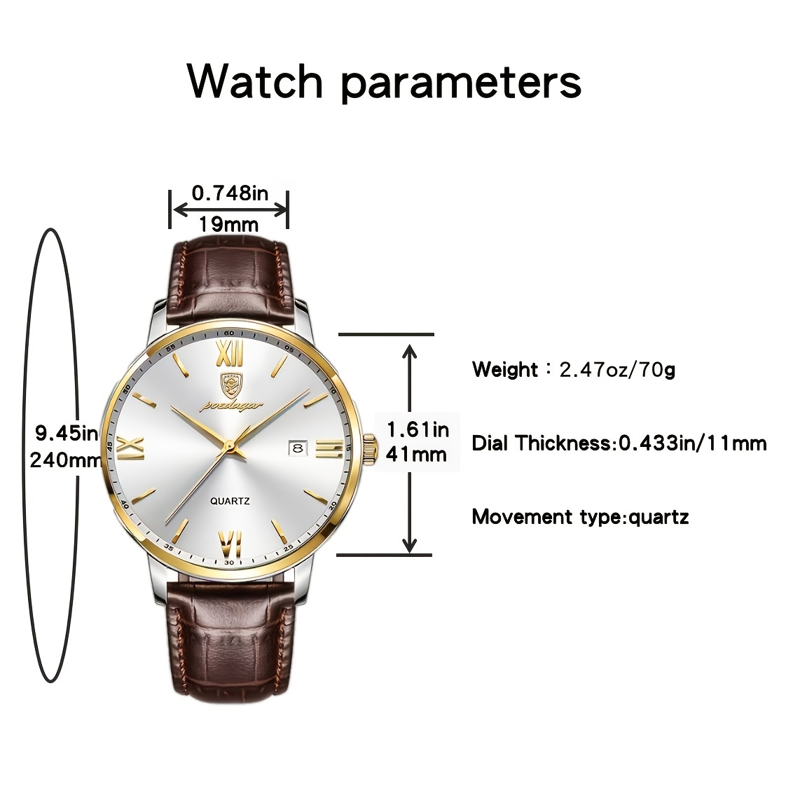 Watches For Men Brown Leather Gold Case Analog Quartz Fashion Business  Dress Watch Day Date Luminous Waterproof Casual Male Wrist Watches - Temu