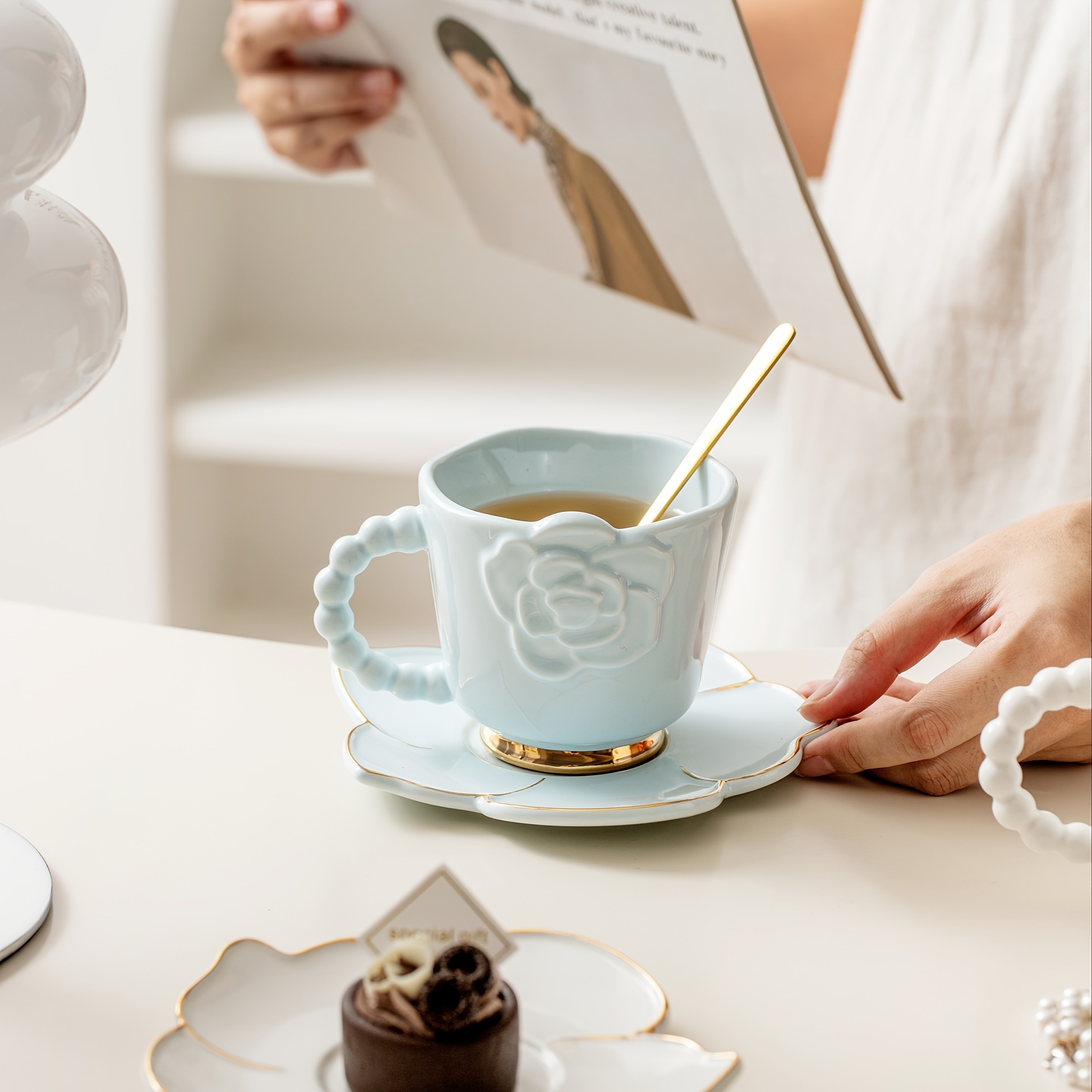 Set, Camellia Flower Teacup And Saucer, Ceramic Coffee Cup And Saucer  Plate, 9.47oz Drinking Cups For Breakfast, Tea Party, Afternoon Tea, Home,  Garde