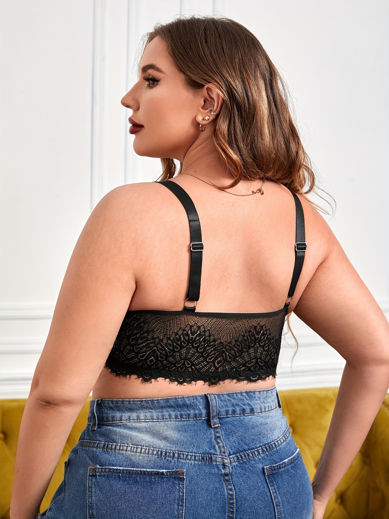 Plus Size Sexy Bra Women's Plus Eyelash Lace Full Cover - Temu