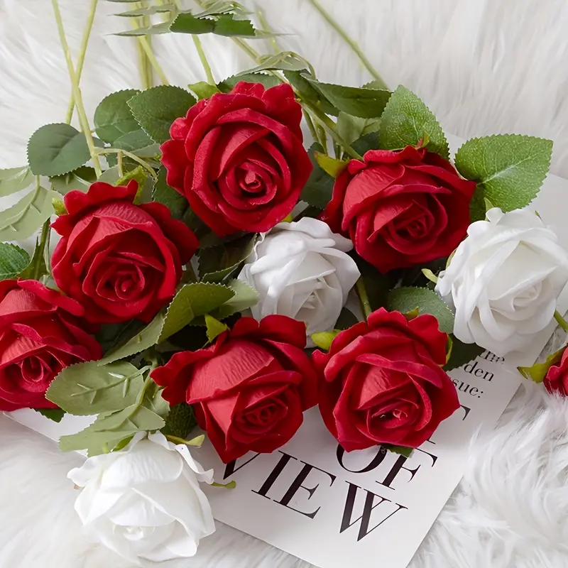 10pcs Rose Finte Fiori Di Seta Artificiale, Bouquet Di Fiori Di Rose Finte  Steli Lunghi Per La Disposizione Centrotavola Di Nozze Decorazioni Per La