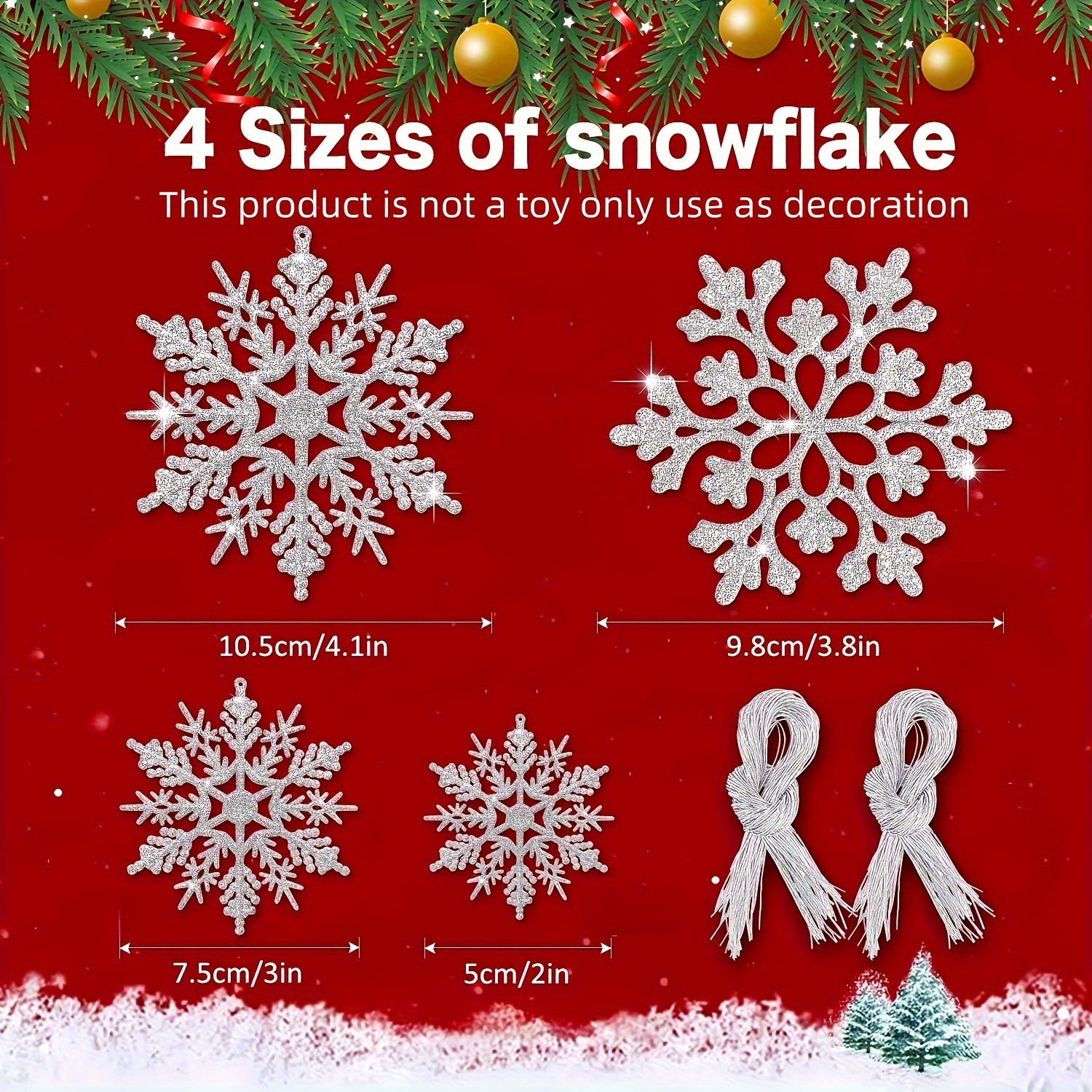 12 Pieces Plastic Snowflake Ornaments Christmas Glitter Snowflakes Hanging Crafts for Christmas Tree Wedding Embellishing Party Decorations White