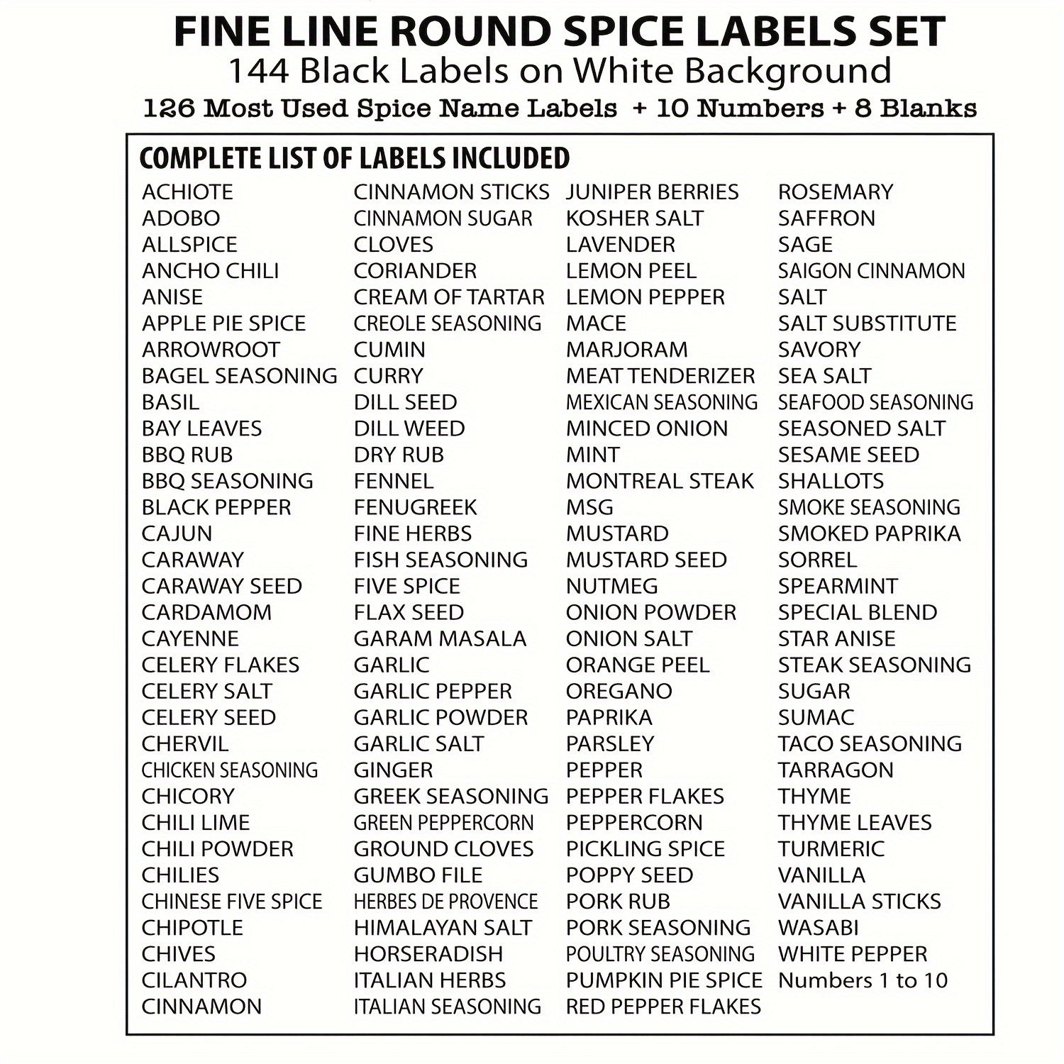 Round Spice Label Set, 144 White Labels