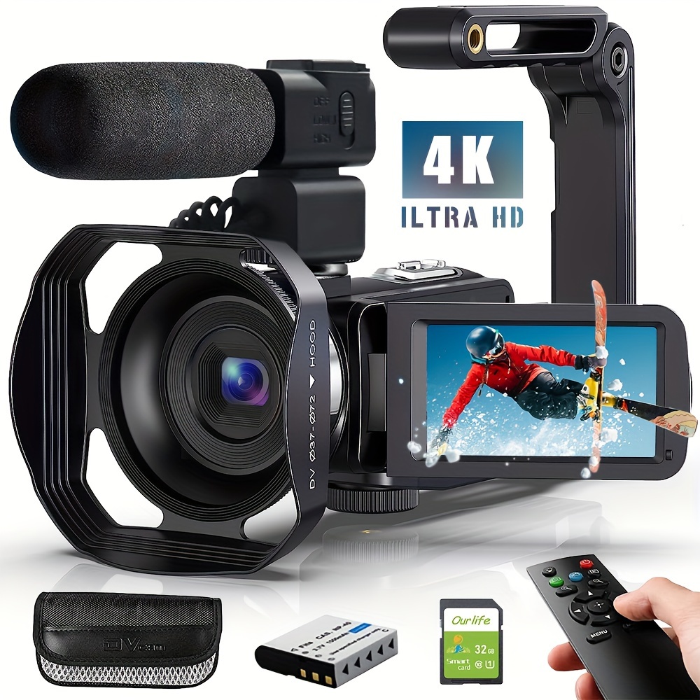 Cámara 4k de ultra alta definición con zoom digital 18x, cámara digital  64mp, pantalla táctil giratoria de 4,0 pulgadas, micrófono, control remoto,  tarjeta SD de 64 gb, dos baterías (negra) - K&F Concept