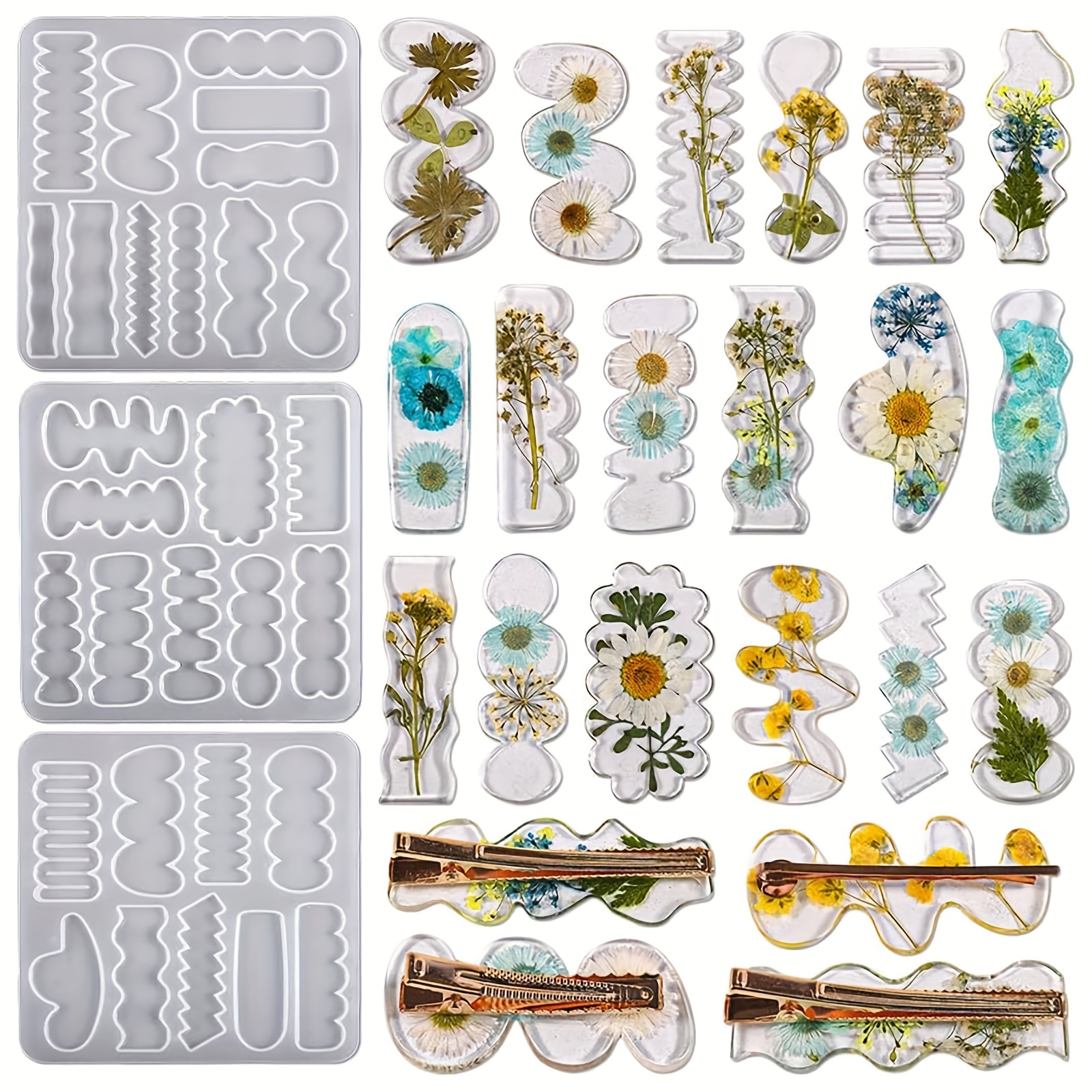 52 Pcs DIY Hair Pin Clips Jewelry Casting Mold Hair Clip Silicone Resin  Molds Jewelry Molds for Epoxy Resin Art Kids Girl Women DIY Barrette  Pendant