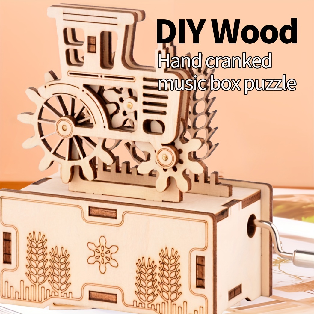 Rolife Wooden Hand Crank Music Box Machinarium -DIY Wood Craft Kit-3d  Wooden Puzzle-Creative Gift For Christmas/Birthday/Valentine's Day (Ferris  Wheel
