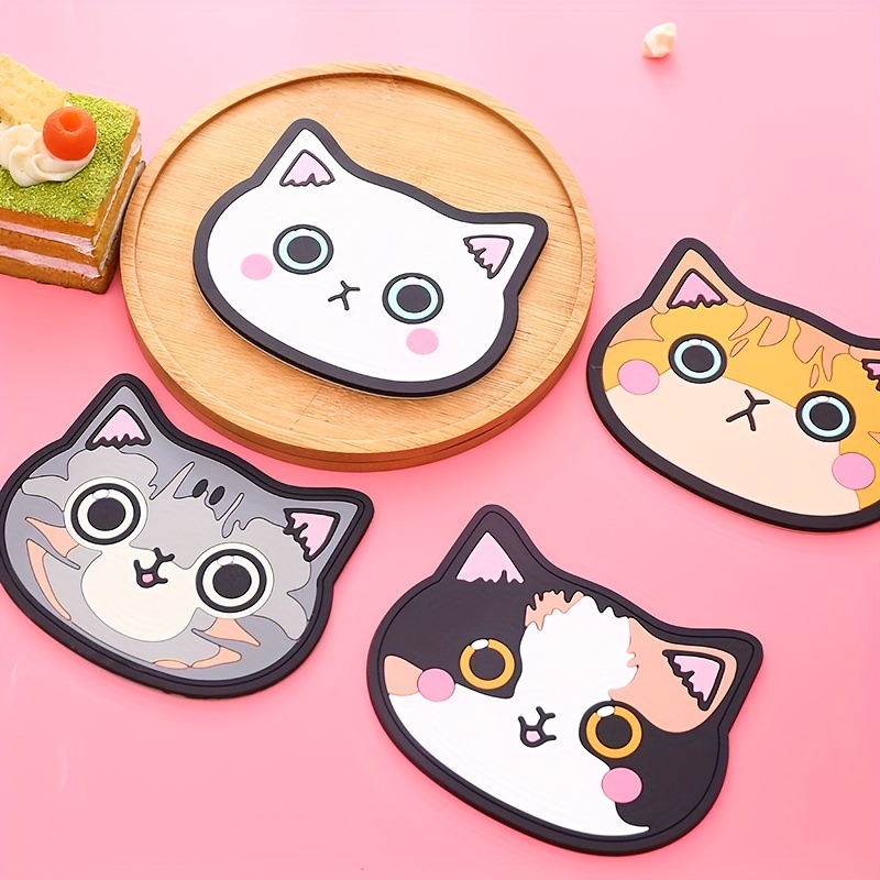 Cute Cat Silicone Coaster Kawaii Animal Shaped Insulated - Temu