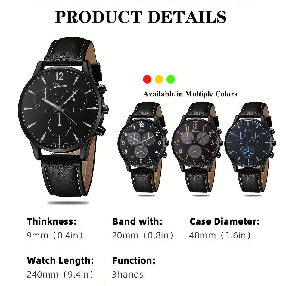 5pcs/set, Fashion Men's Casual Black Quartz Watch & Life Tree Hand Rope bracelets,men Gifts,Temu