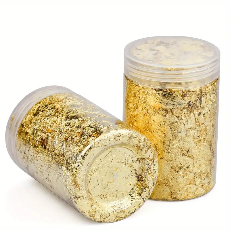 2 Bottles Golden Foil Flakes Gilding Gold Flakes Gold Leaf Flakes Imitation  For Nails Painting Arts Crafts Resin Jewelry Making Decoration