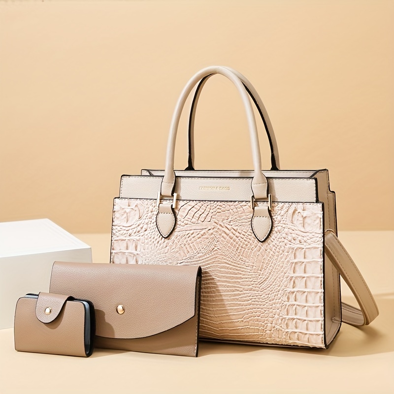 6pcs Women Handbag Set Crocodile Leather Luxury Crossbody Shoulder