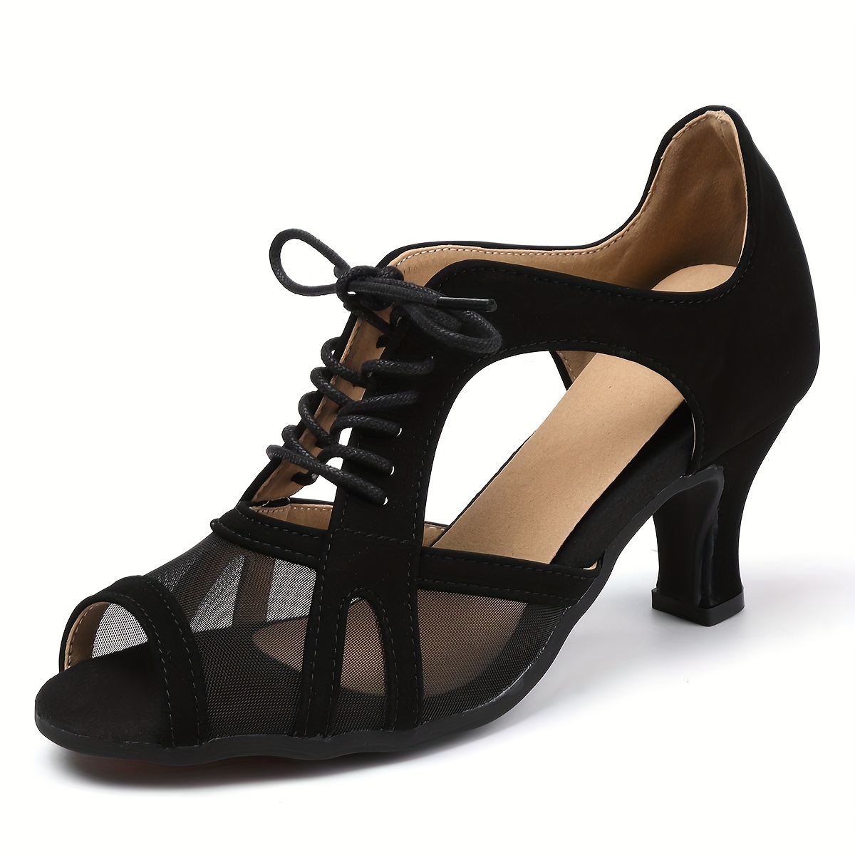 Women's Mesh Breathable Medium Heel Dance Sandals Latin Dance Shoes