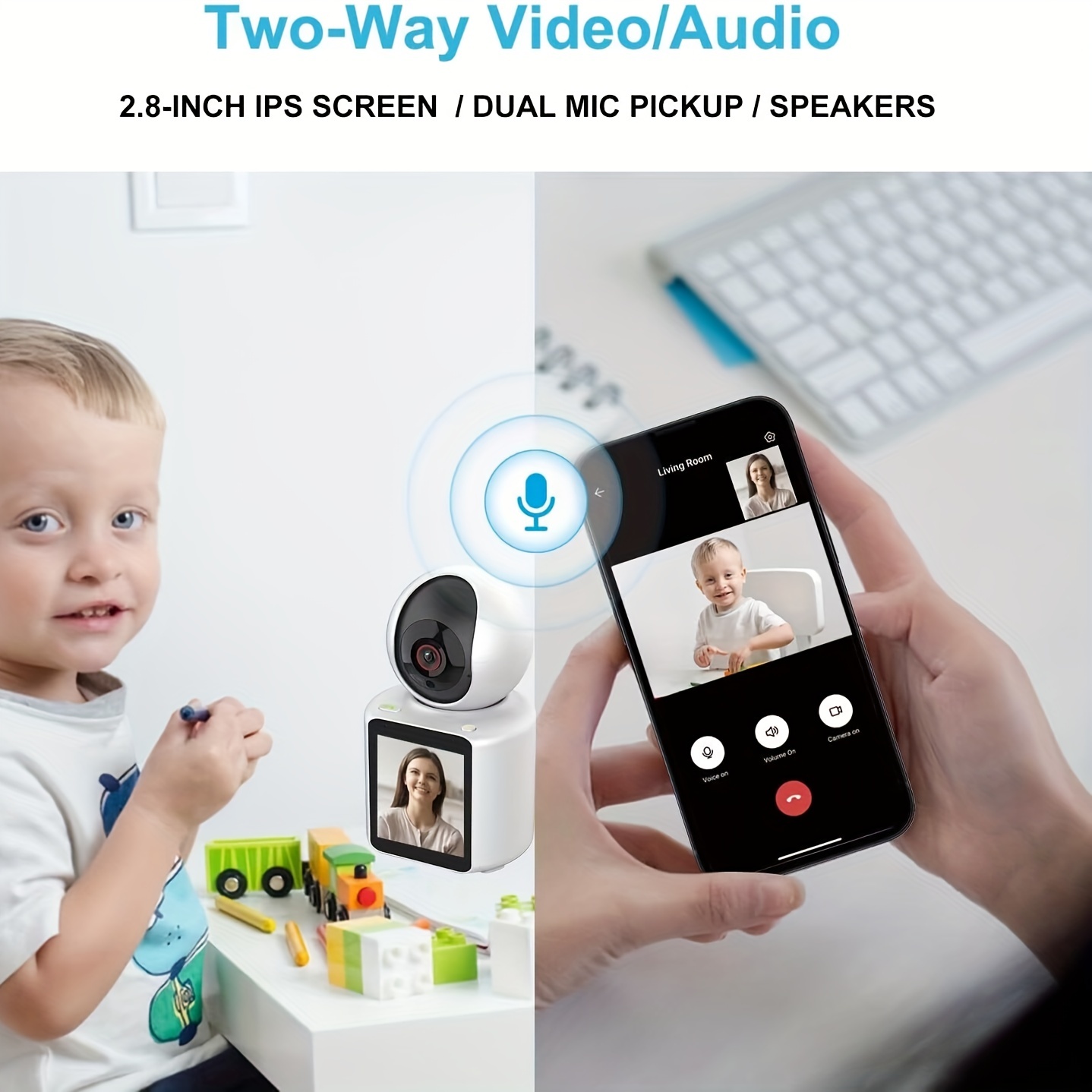 Cámara WiFi con monitor de bebé HD 1080P, cámara de seguridad