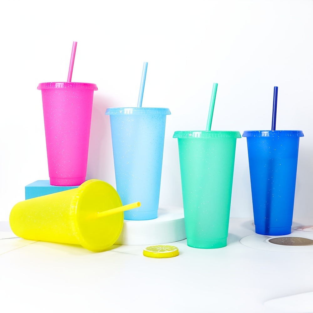 LEIFEOSH Plastic Tumblers with Lids and Straws, 24 Pcs Reusable Cups with Lids Plastic Colorful Cups for Parties Birthdays, Iced Coffee Cup Travel Mug