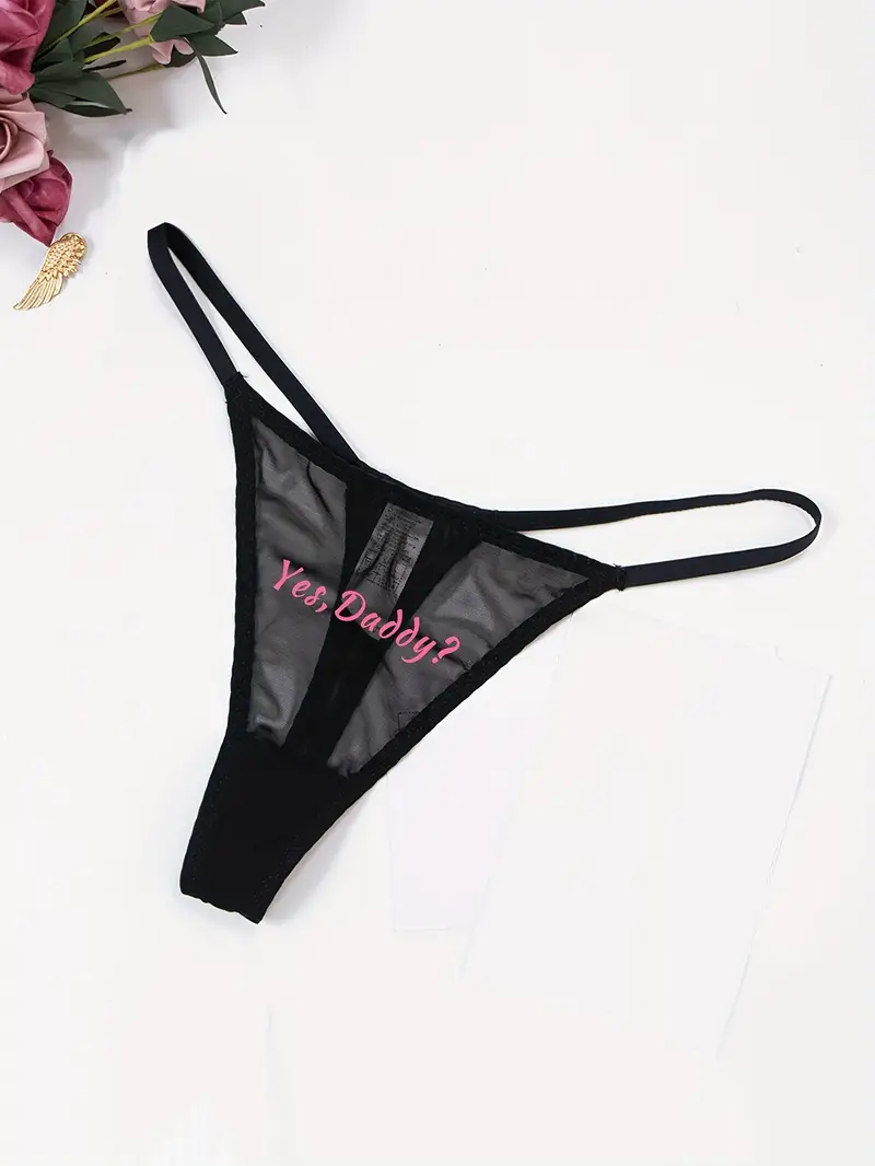 letter print mesh thongs breathable comfy semi sheer intimates panties womens lingerie underwear details 0