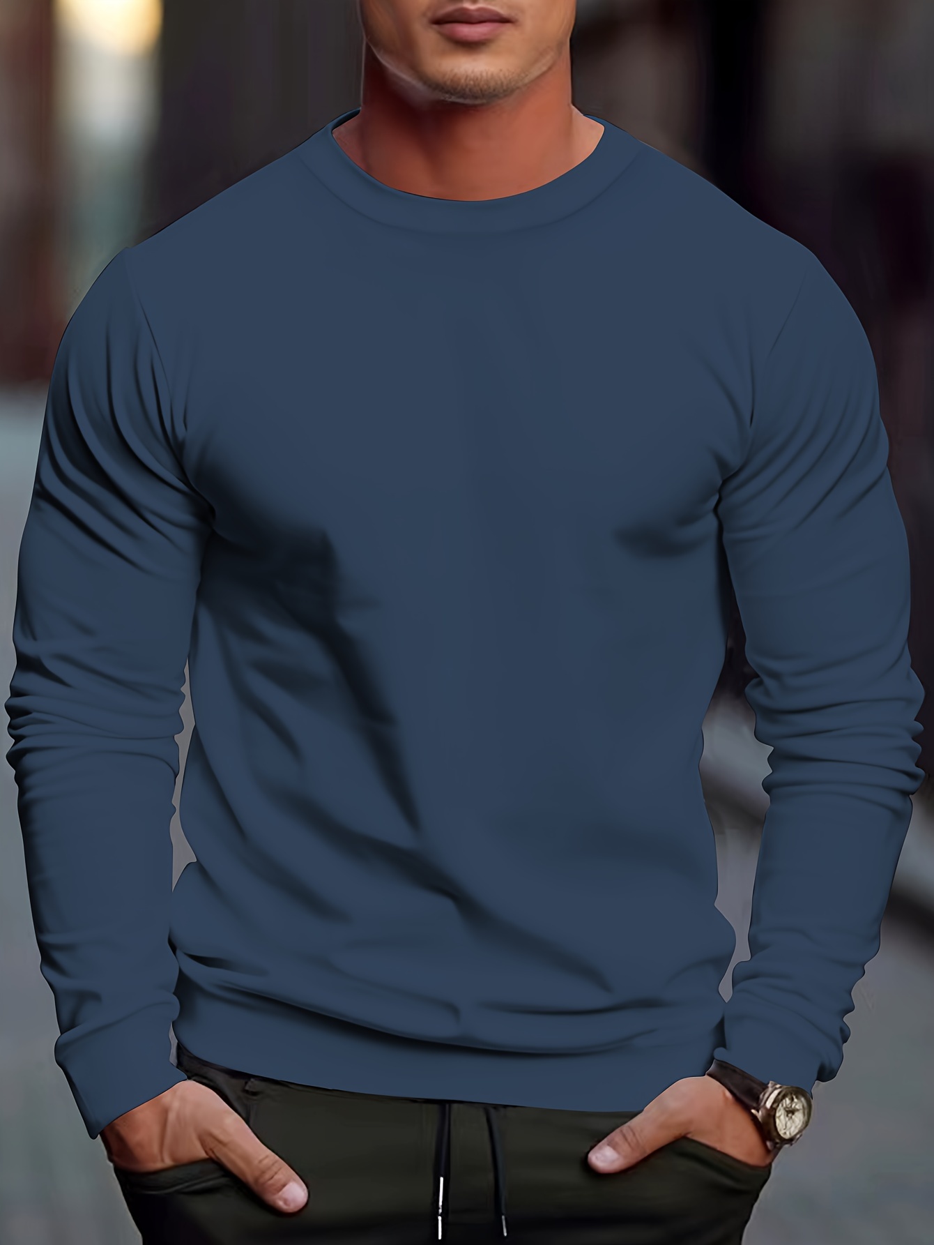 Sudadera Moda Sólida Básica Cuello Redondo Hombre - Temu Spain