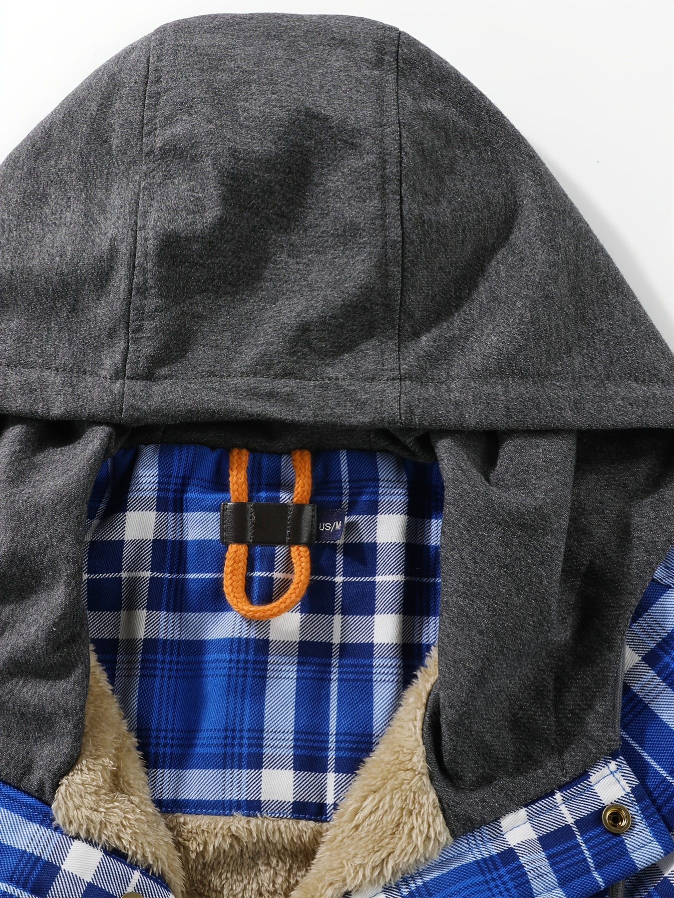 Men's Plus Size Cotton Plaid Warm Fleece Drawstring Hooded - Temu