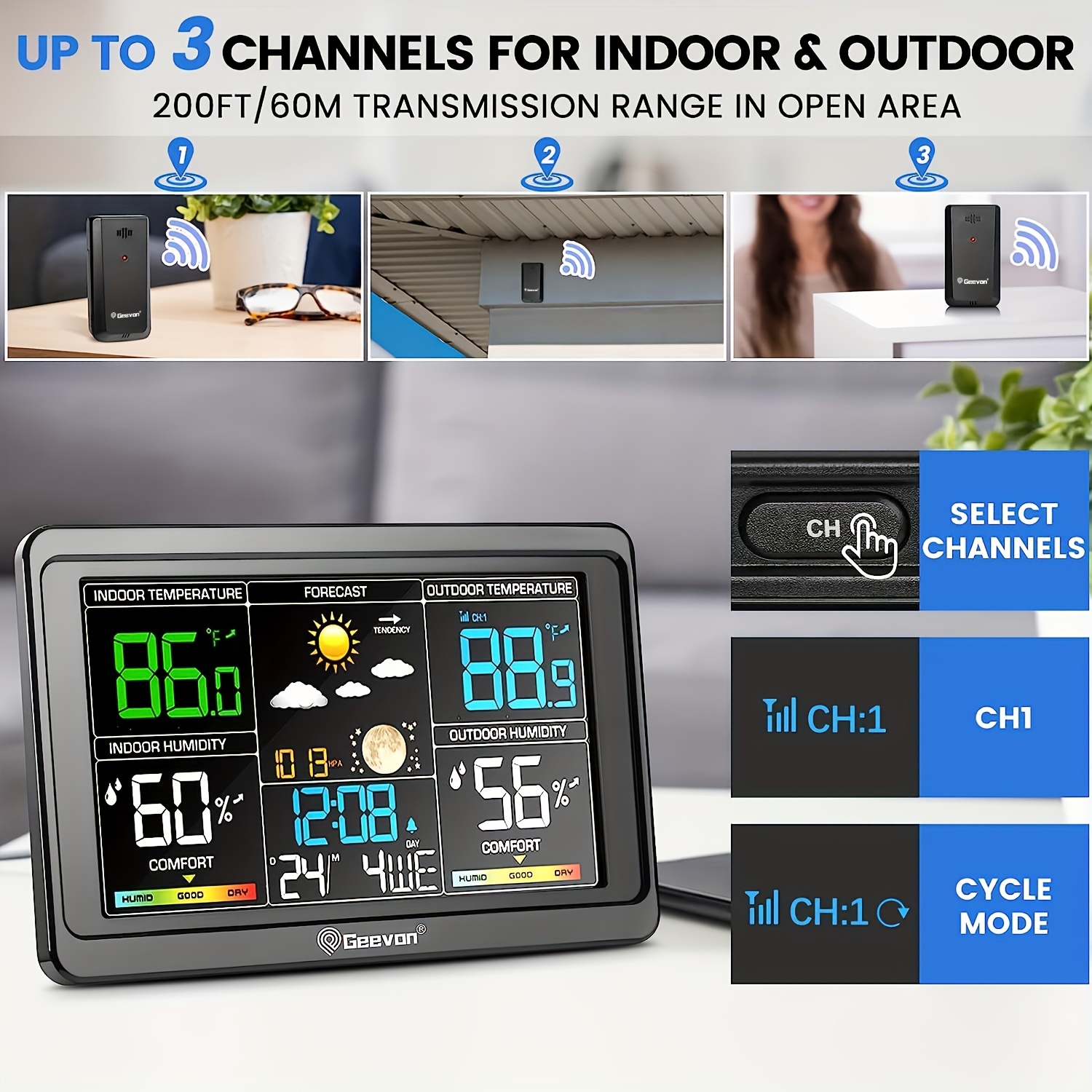 Acheter Station météo sans fil 3 en 1 pour intérieur et extérieur,  thermomètre, hygromètre, baromètre, alimenté par USB
