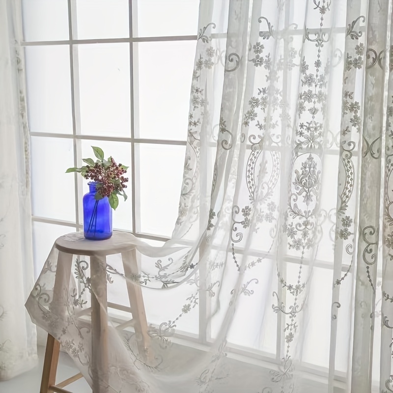 White Jacquard Thin Gauze Short Curtains Lace Embroidered - Temu