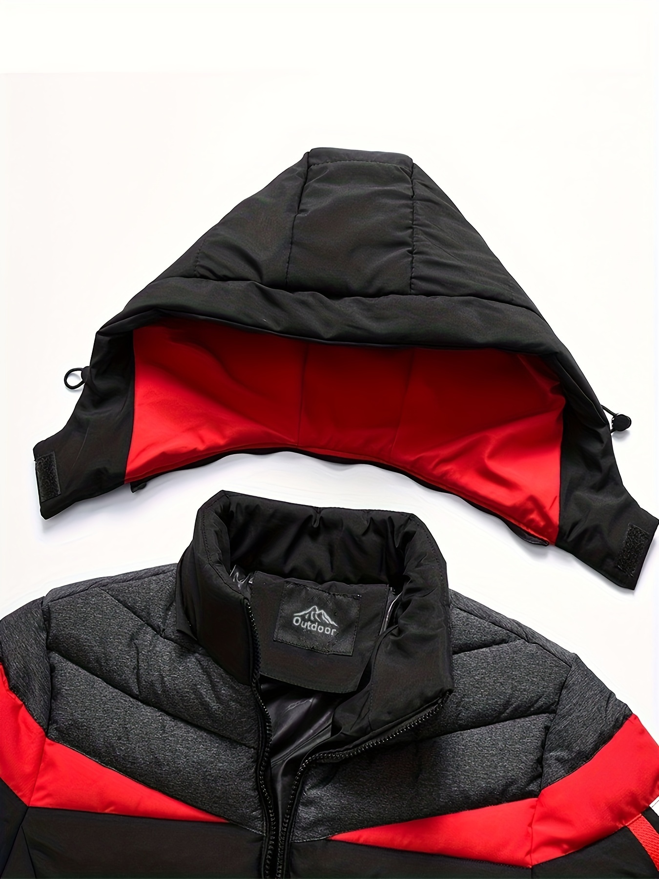 Patchwork Sleeved Long Color Hooded Autumn&Winter Solid Cotton Men's Men's  Sleeping Bag Jacket (Red, M)