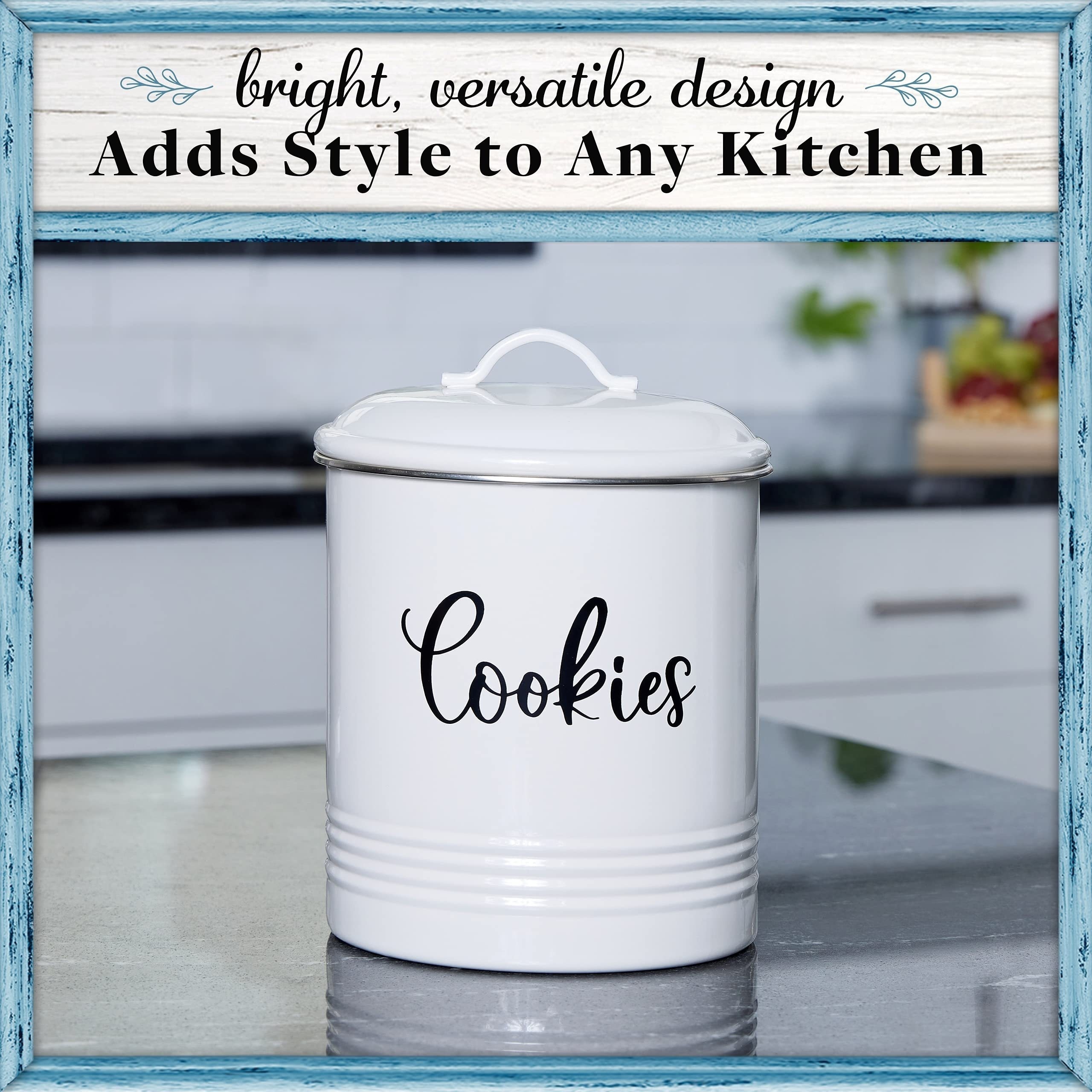Outshine White Cookie Jar with Airtight Lids | Vintage Cookie Jars for Kitchen Counter | Decorative Farmhouse Cute Cookie Jar | Kitchen Countertop