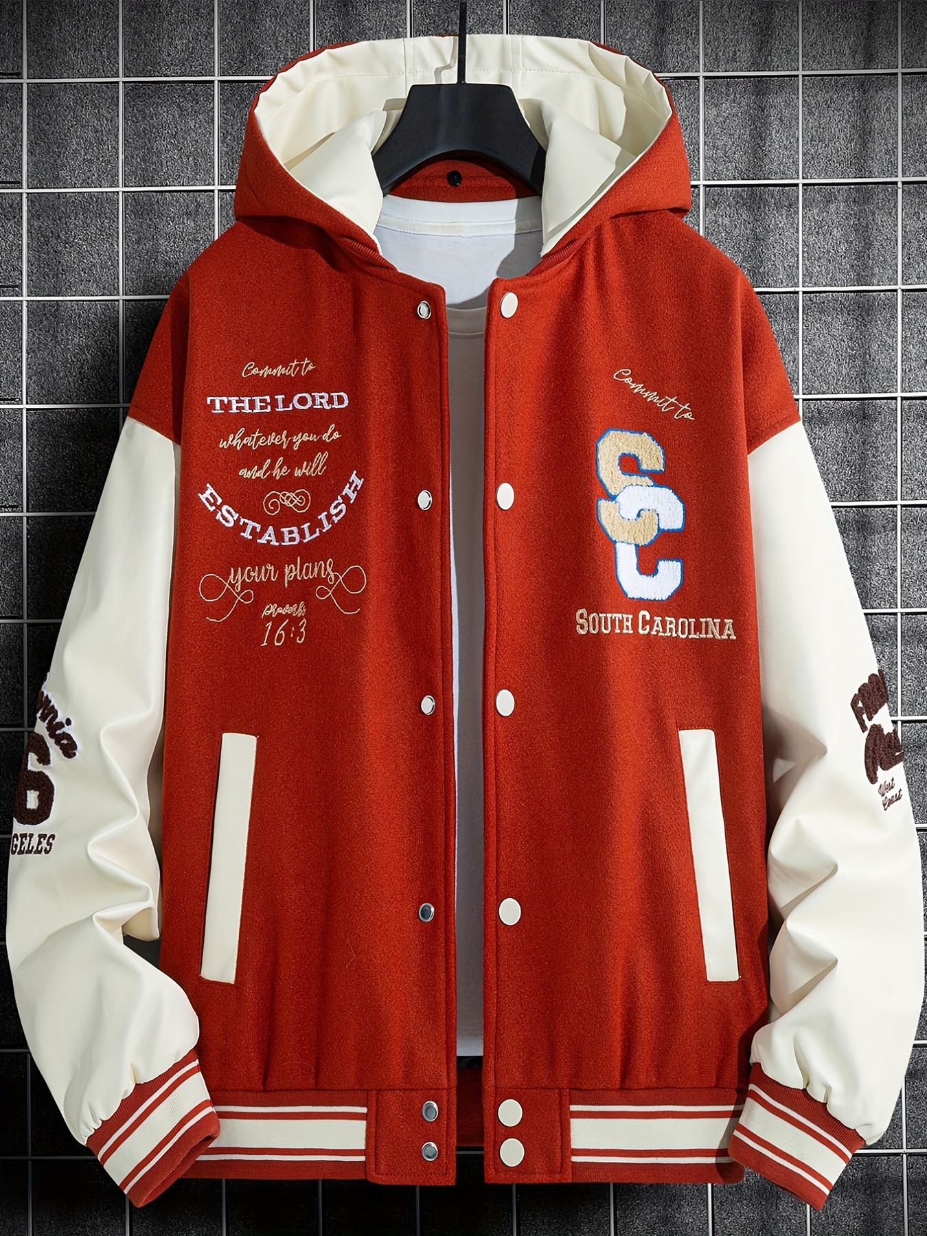 Red Baseball Jackets Men Hip Hop Streetwear Letter Embroidery