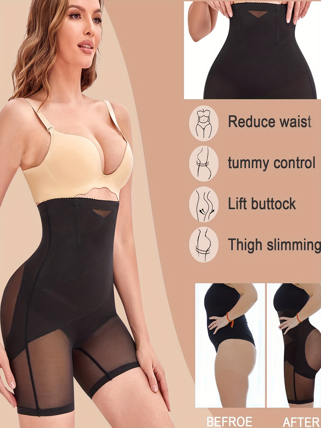 High Waisted Body Shaper Shorts Tummy Control Shapewear for Women Thigh  Slimming Butt Lifter Panties Beige at  Women's Clothing store