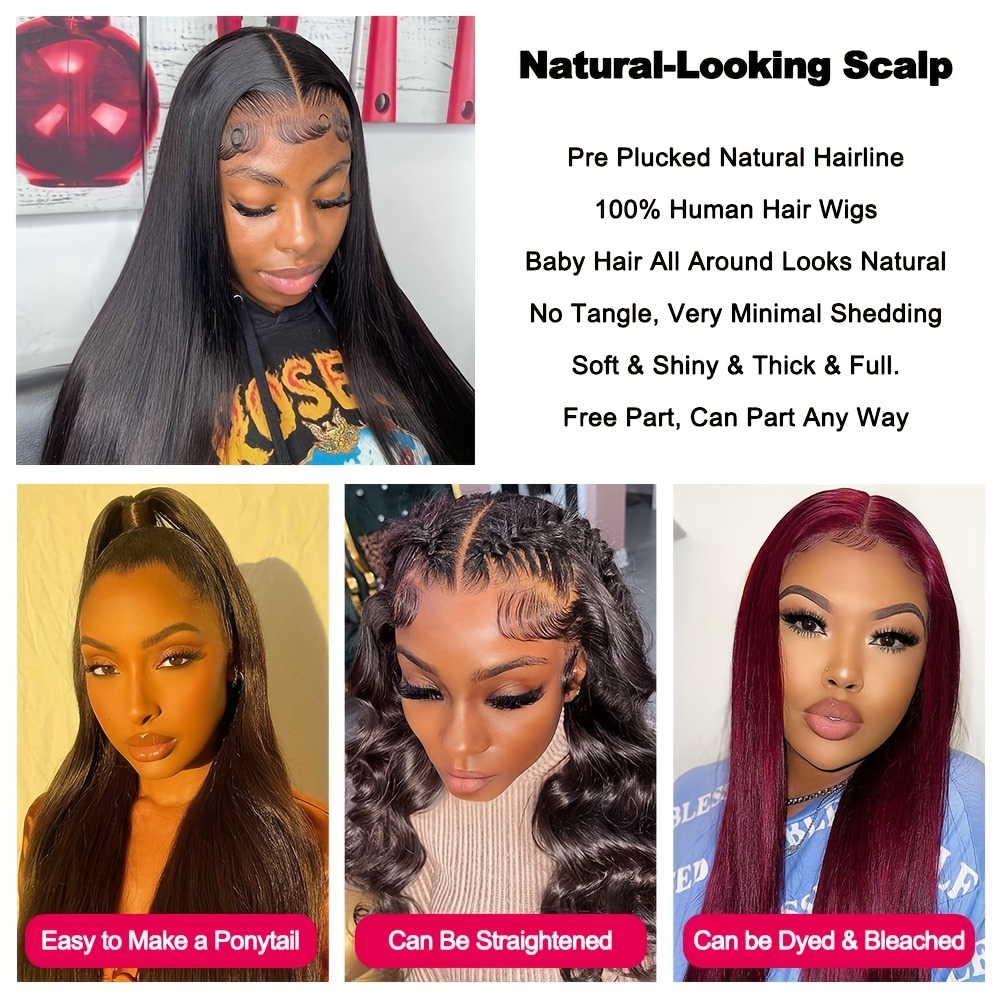 Straight Human Hair Lace Front Wigs Transparent Lace Closure - Temu