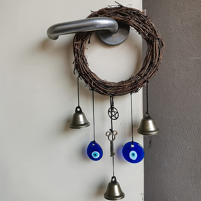 Witch Bells for Door Knob Protection,Heart-Shaped Witchy Wicca Decor Clear  Negative Energies with Blue Evil Eyes for Home Garden Courtyard Decor