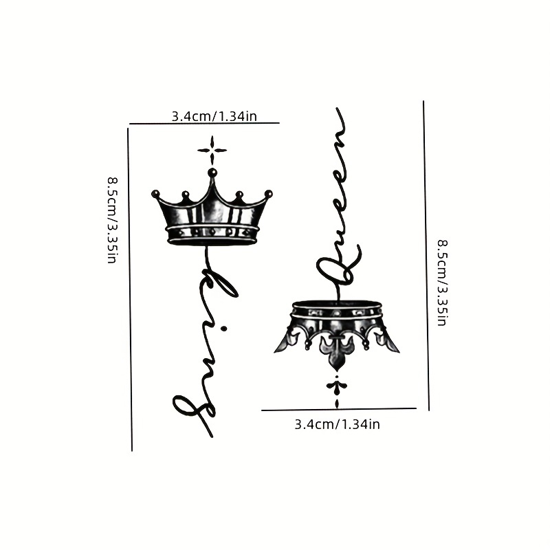King and Queen Crowns Temporary Waterproof Tattoos Women Mens Fake Sticker