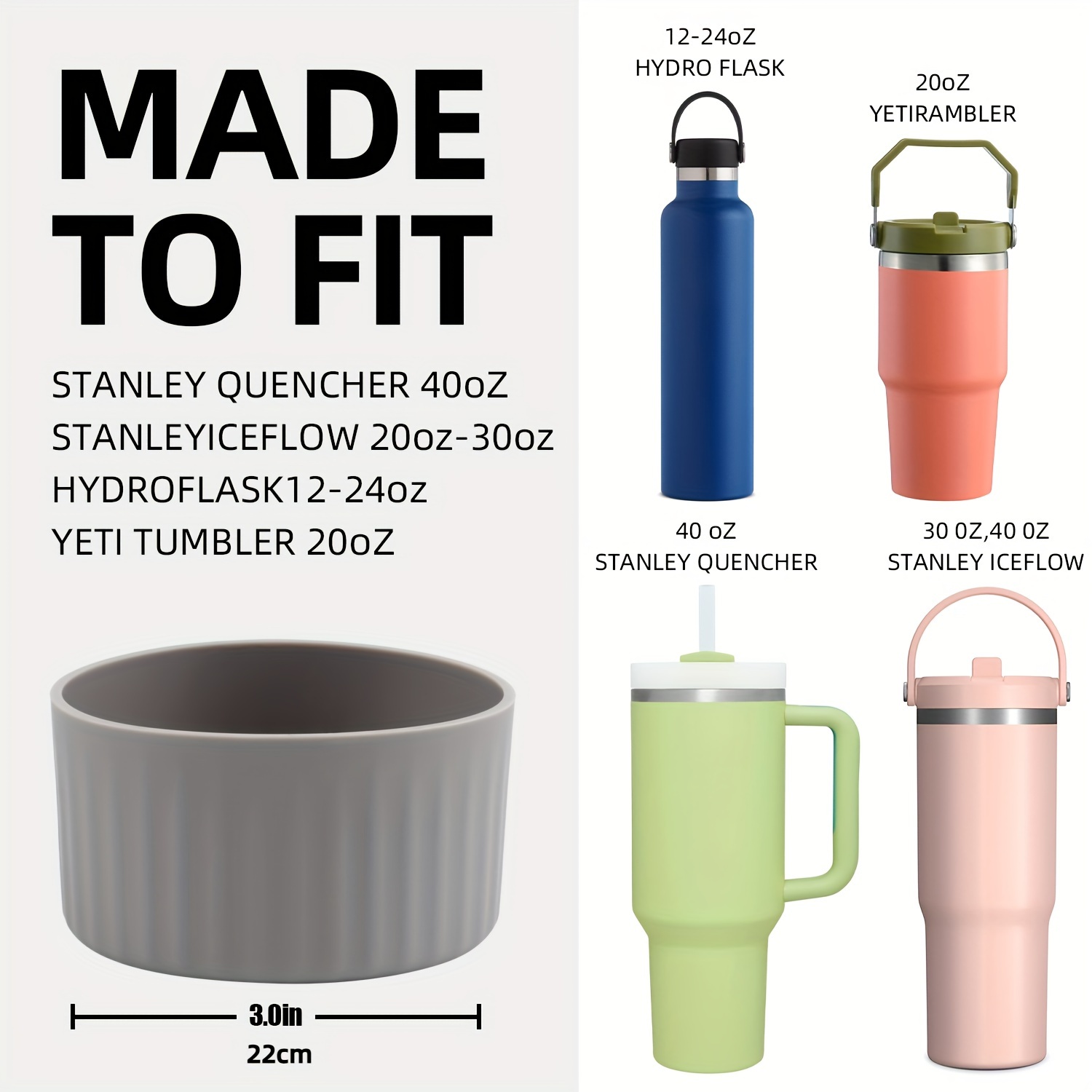 1pc Reusable Silicone Cup Boot, Cup Accessories For 40oz/30oz/20oz Tumbler  With Handle, Anti-Slip Cup Bottom Protective Sleeve For Hydro Flask 12oz 