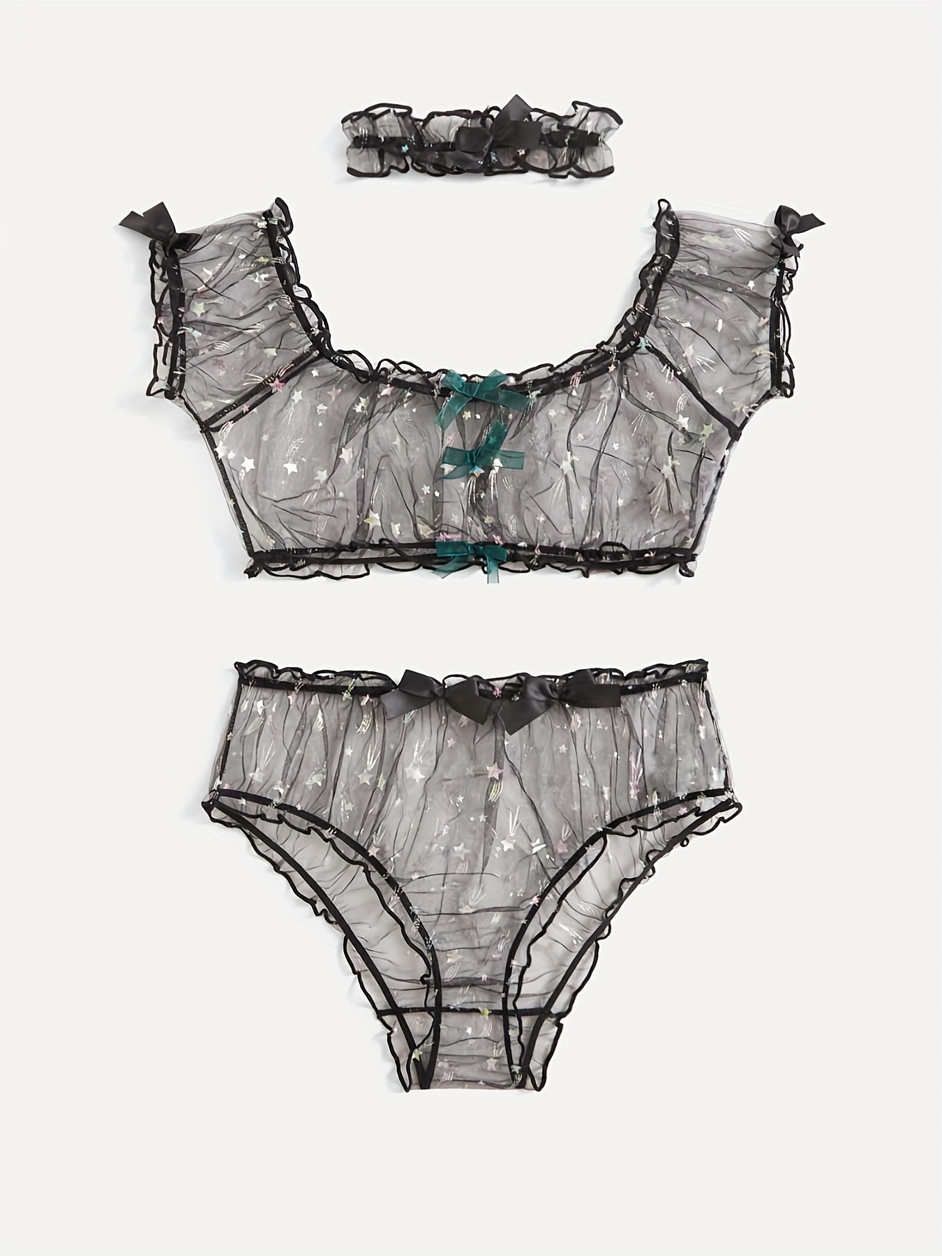 3 Pack Plus Size Halloween Sexy Panties Set, Women's Plus Skull & Star  Print Contrast Lace Trim Low Rise Bikini Underwear 3pcs Set