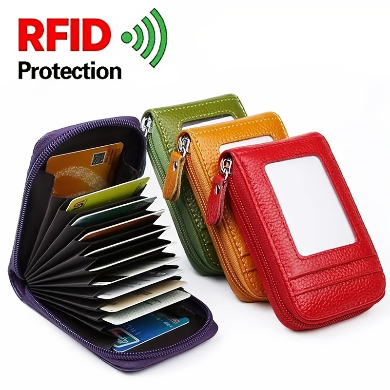 Zipper Credit Card Holder Rfid Blocking Clutch Walle 12 Card - Temu