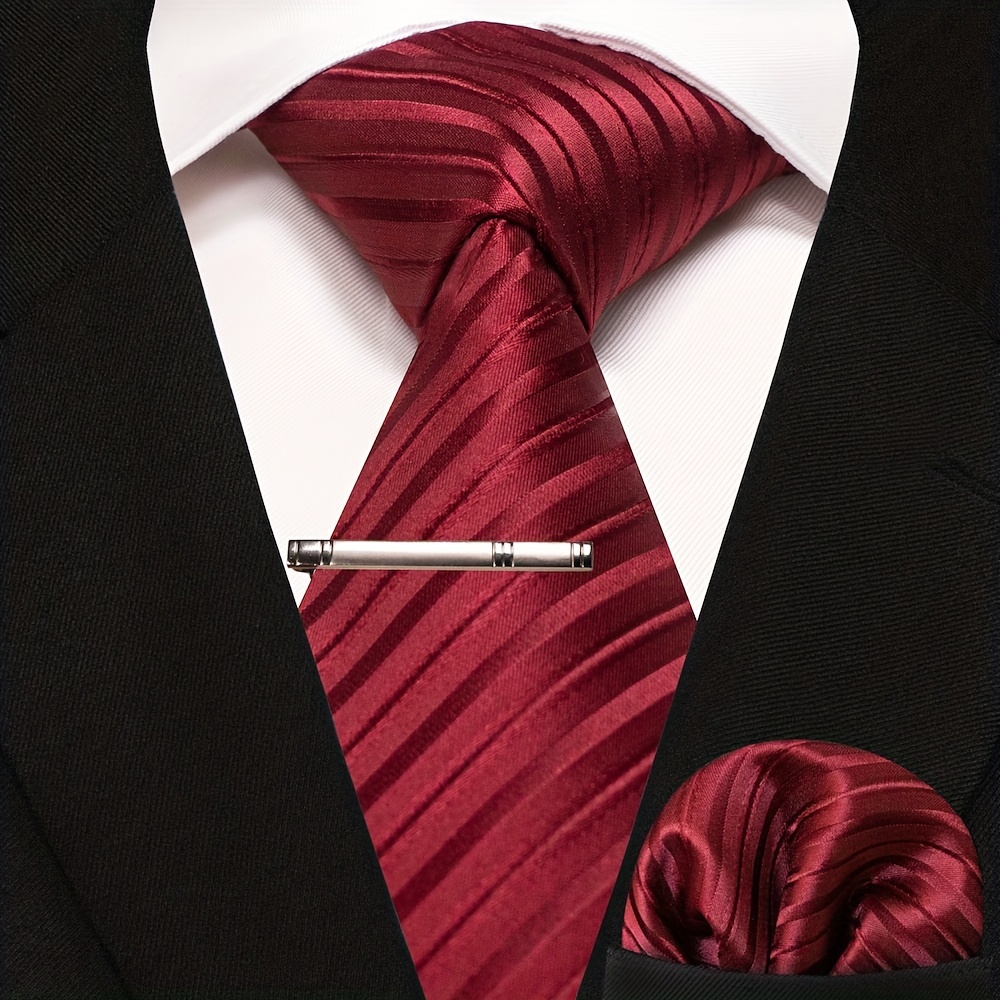 3pcs Striped Tie And Pocket Square Set for Men