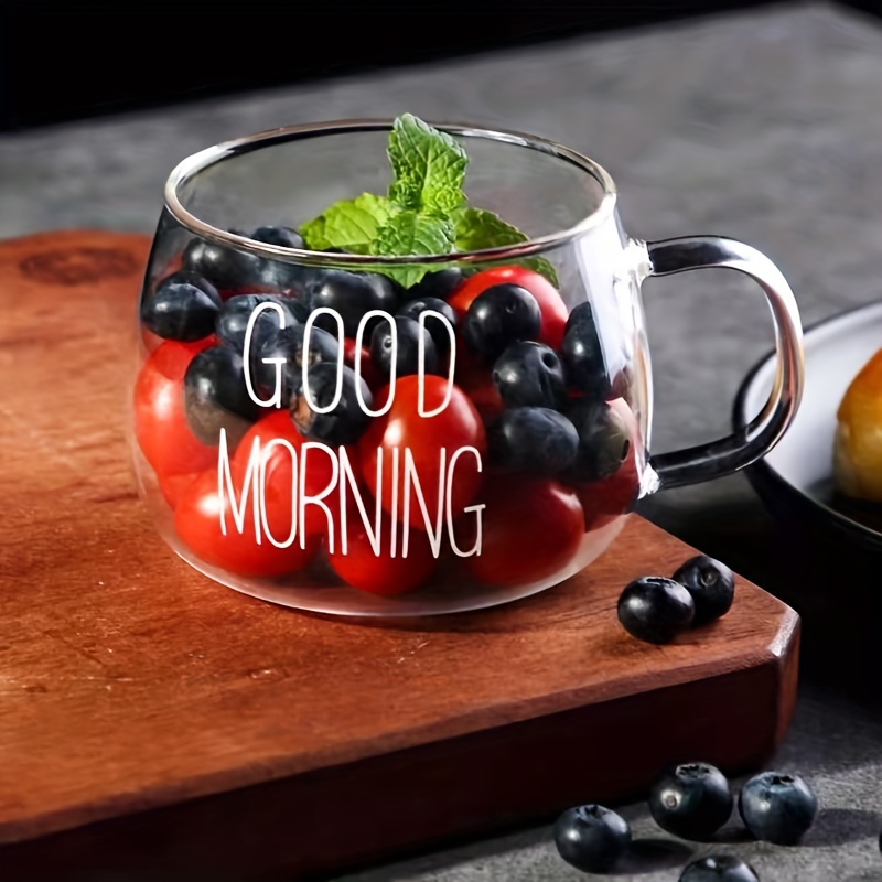 Good Morning Glass Coffee Mug, Clear Water Cup, Breakfast Coffee Cups,  Drinking Cups, Summer Winter Drinkware - Temu