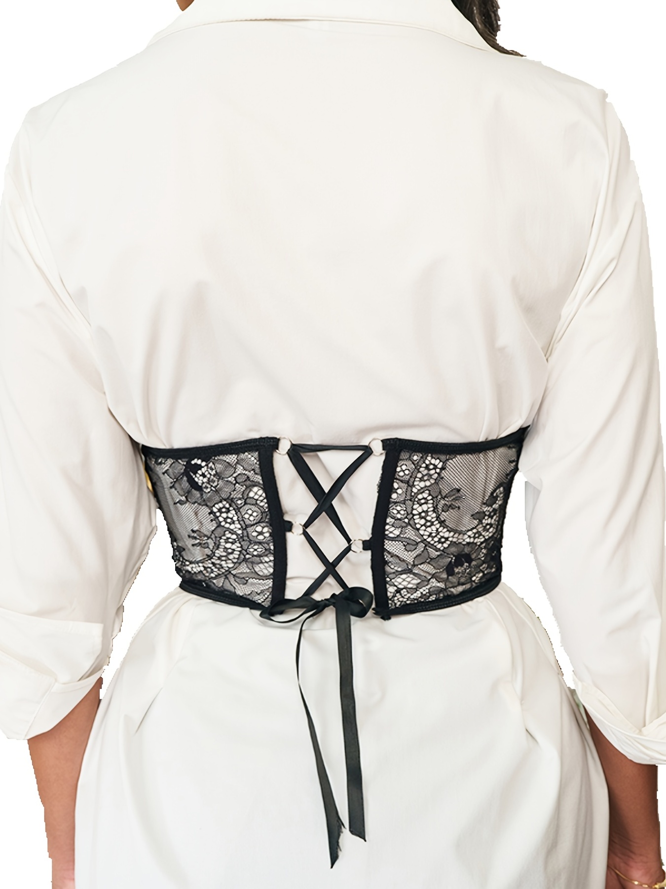 Women's Lace Up Corset Waist Belt Lace Embroidery Pearl Chain