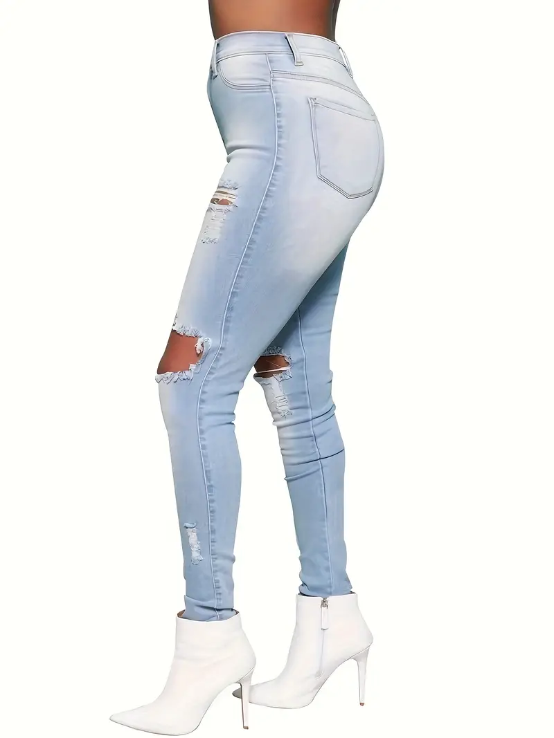 plus size casual jeans womens plus washed ripped button fly high rise high stretch skinny jeans details 3